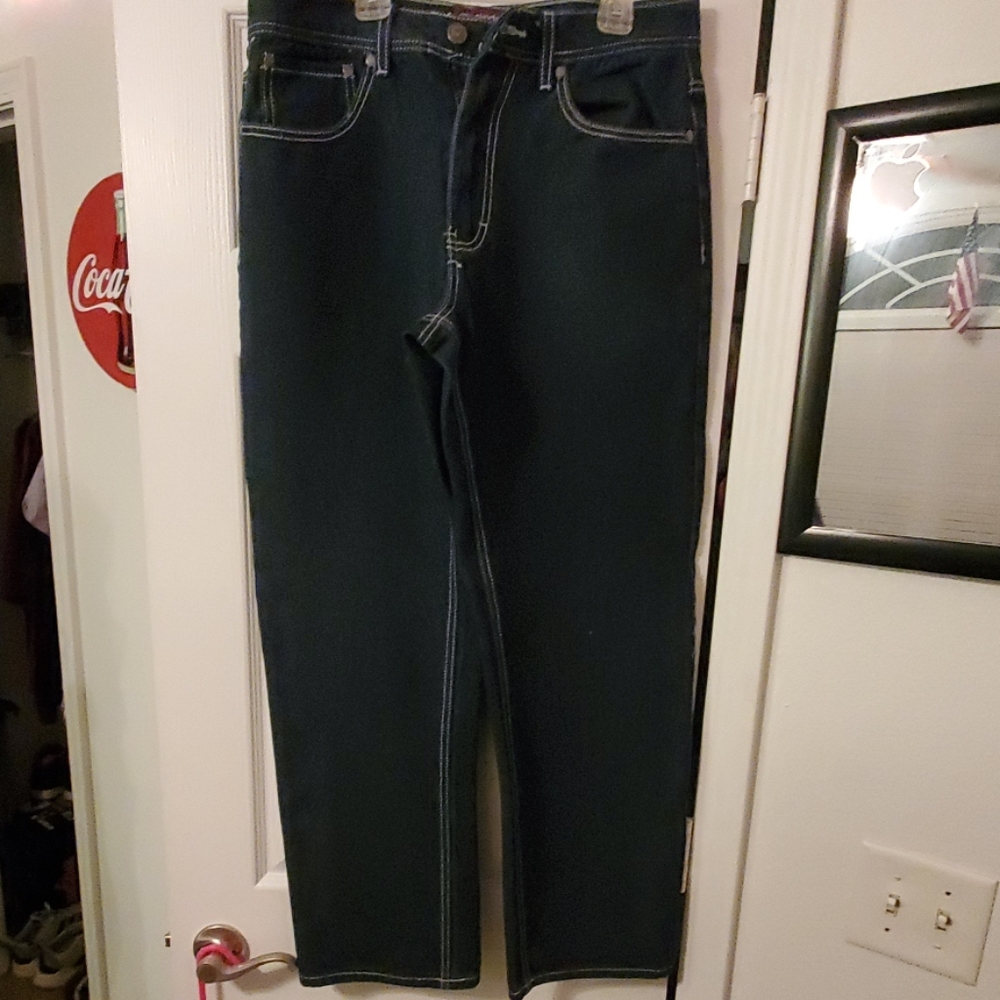 Mens 34x34 Dark blue white stitched jeans